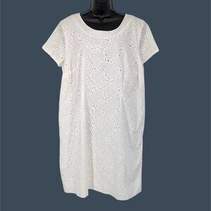 Talbots Floral Eyelet Shift Dress Cottage Feminine Resort Office Size 18W Petite